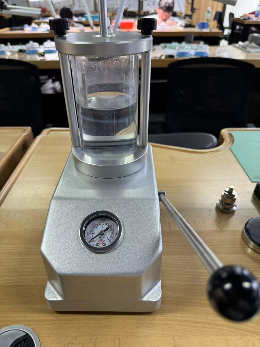 The water-resistance tester used to pressure-test a watch case